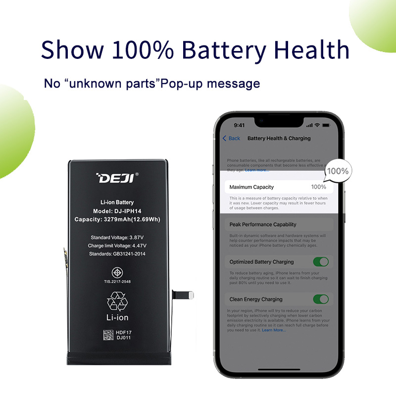 DEJI iPhone 14 Battery Show 100% Battery's Health and Best for Refurbished Phones