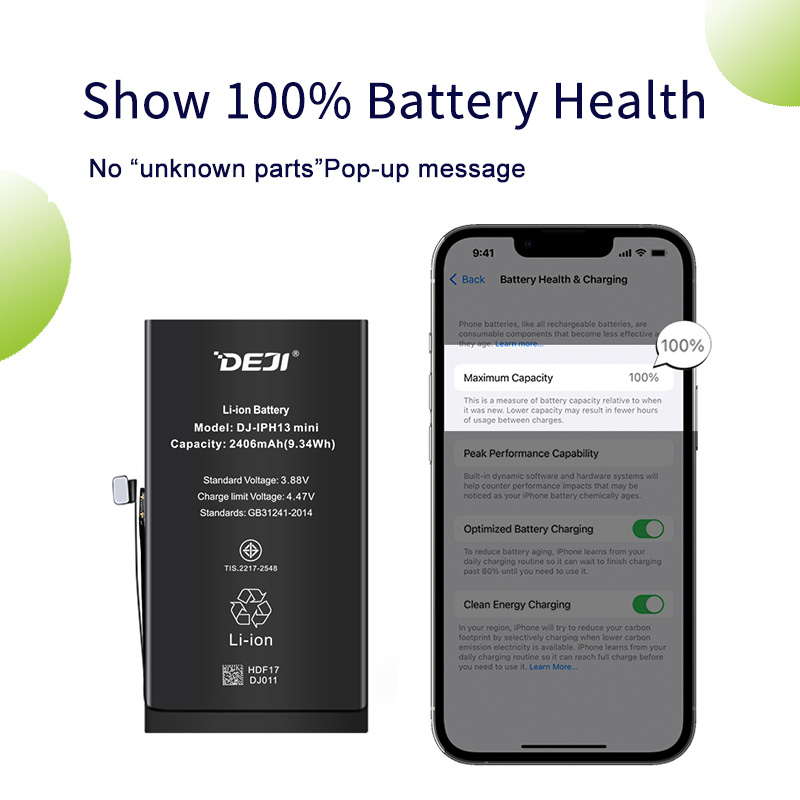 Show 100% Battery's Health iPhone 13 min Battery Original Quality 2406 mAh