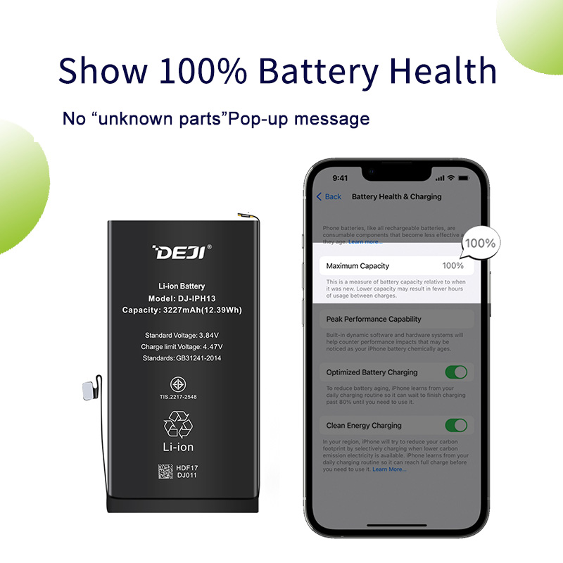 DEJI iPhone 13 Battery Show 100% Battery's Health and Fully Compatible with the Phone