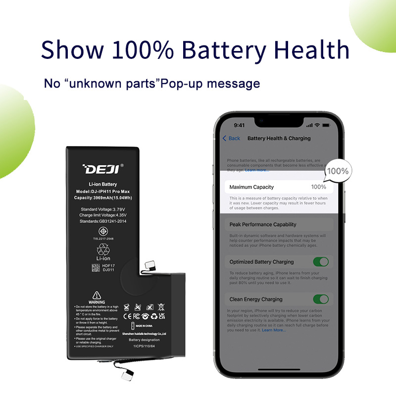 DEJI iPhone 11 ProMax Battery Show 100% Battery's Health Original Quality 3969mAh