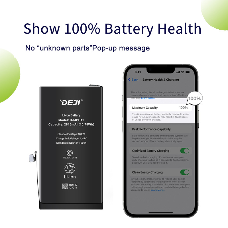 DEJI iPhone 12 Battery Show 100% Battery's Health and Fully Compatible with the Phone