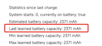 Last learned battery capacity