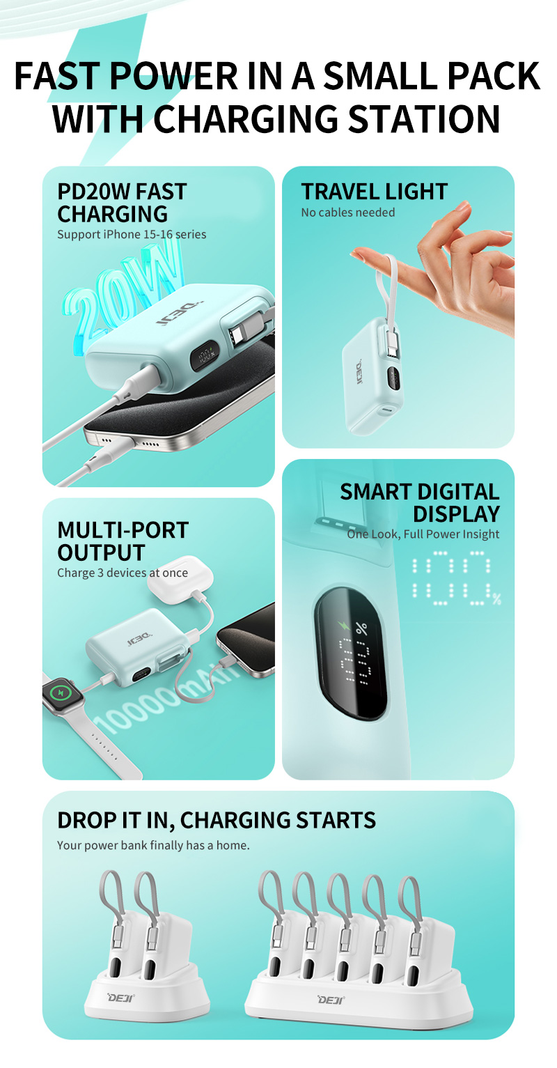 Small and portable, equipped with a charging station for fast power supply