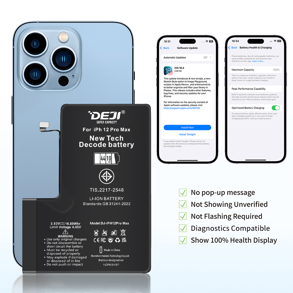 iPhone 12 Pro MAX 4410mah High Capacity Phone Decode Battery (No pop-up/Health 100%)