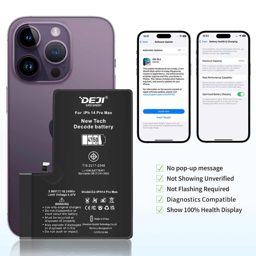 iPhone 14 Pro Max Decode Diagnostic Battery – No Flashing, 100% Health, Show Genuine 4750mAh