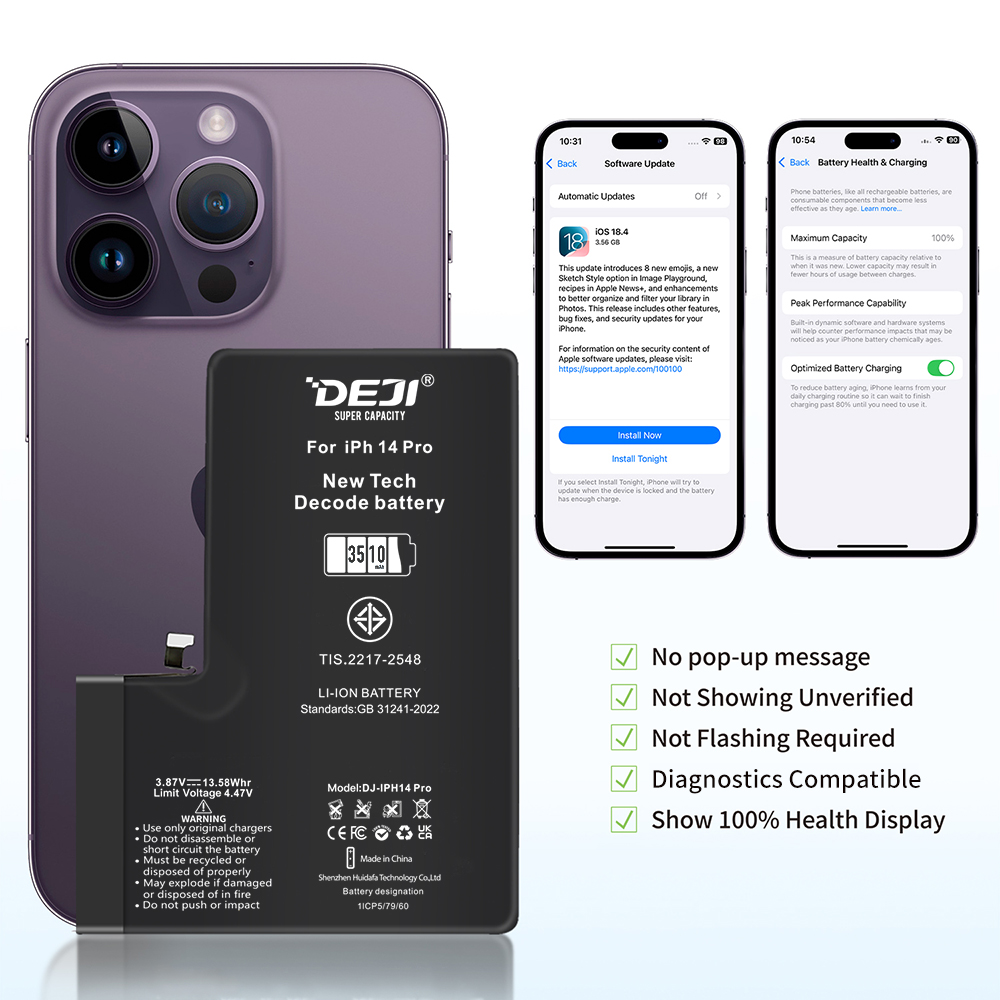 NEW DEJI iPhone 14 Pro 3510 mAh Large Capacity Battery Decode  for Bulk Sale