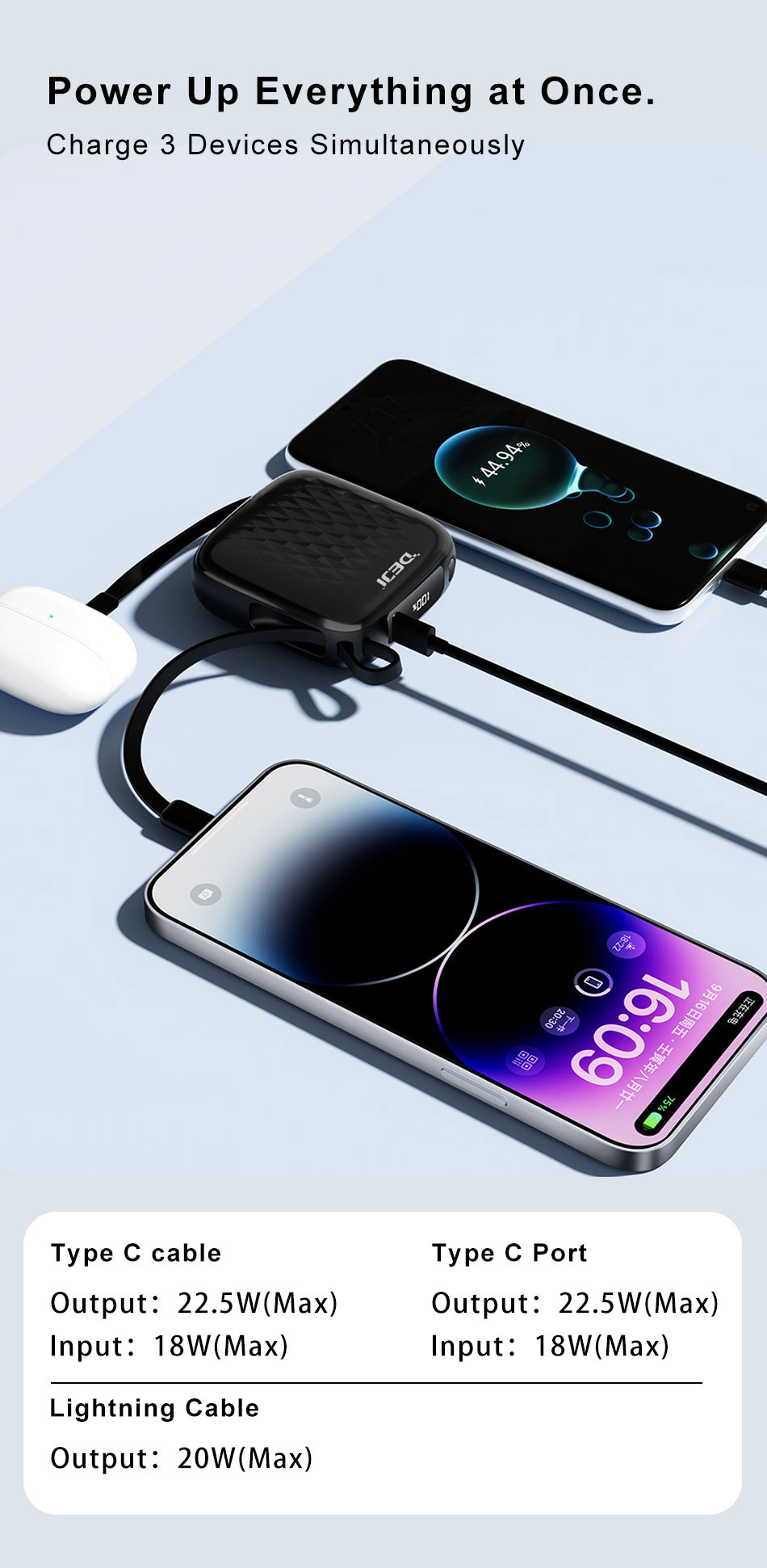 Power Up Everything at Once.Charge 3 Devices Simultaneously